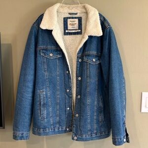 Pull&Bear Denim Jacket with Faux Shearling Lining